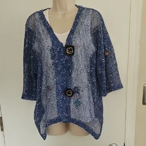 Vintage The Added Touch Tank And Mesh Sweater Jacket Set Size M USA Unique Art
